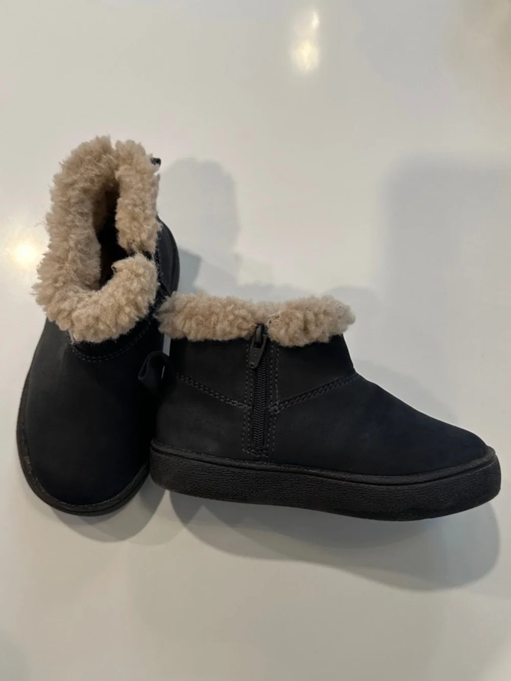 Zara Kids Black‎ Faux Shearling Lined Ankle Boots Side Zip Winter Shoes Size 24